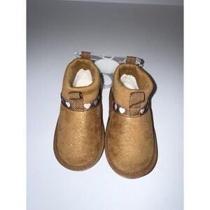 Pawz Baby 6 Brown Slip On Booties Sherpa Lined Cozy Toddler Winter Hearts NEW